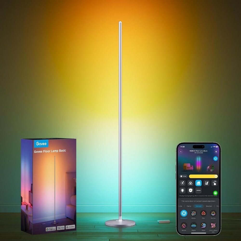 RGBIC Silver Floor Lamp Basic LED Corner Lamp Compatible with SmartThings Alexa
